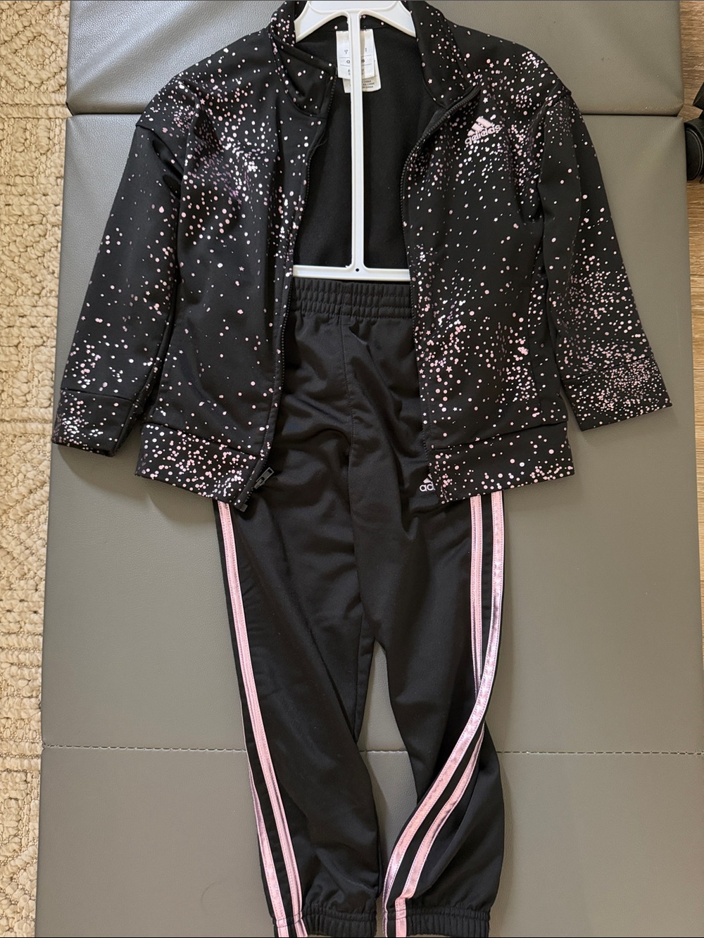 adidas Black & Pink Girls' Speckle Track Jacket and Pants